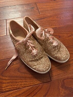 Kate Spade x Keds Pink Rose Glitter Champagne Sneakers 7.0 with Satin Laces